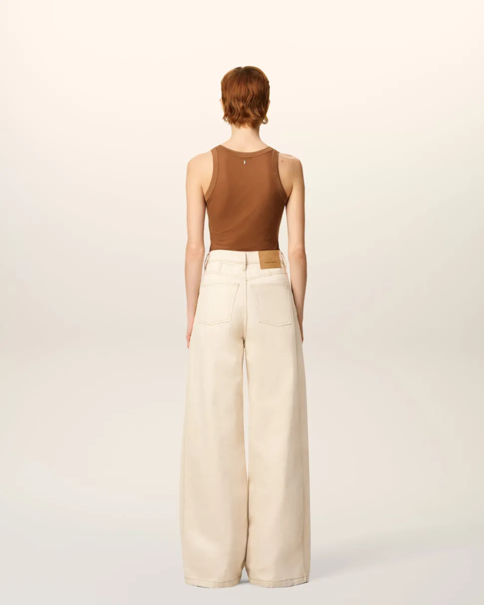 Jean Blanc Coupe Très Large En Coton