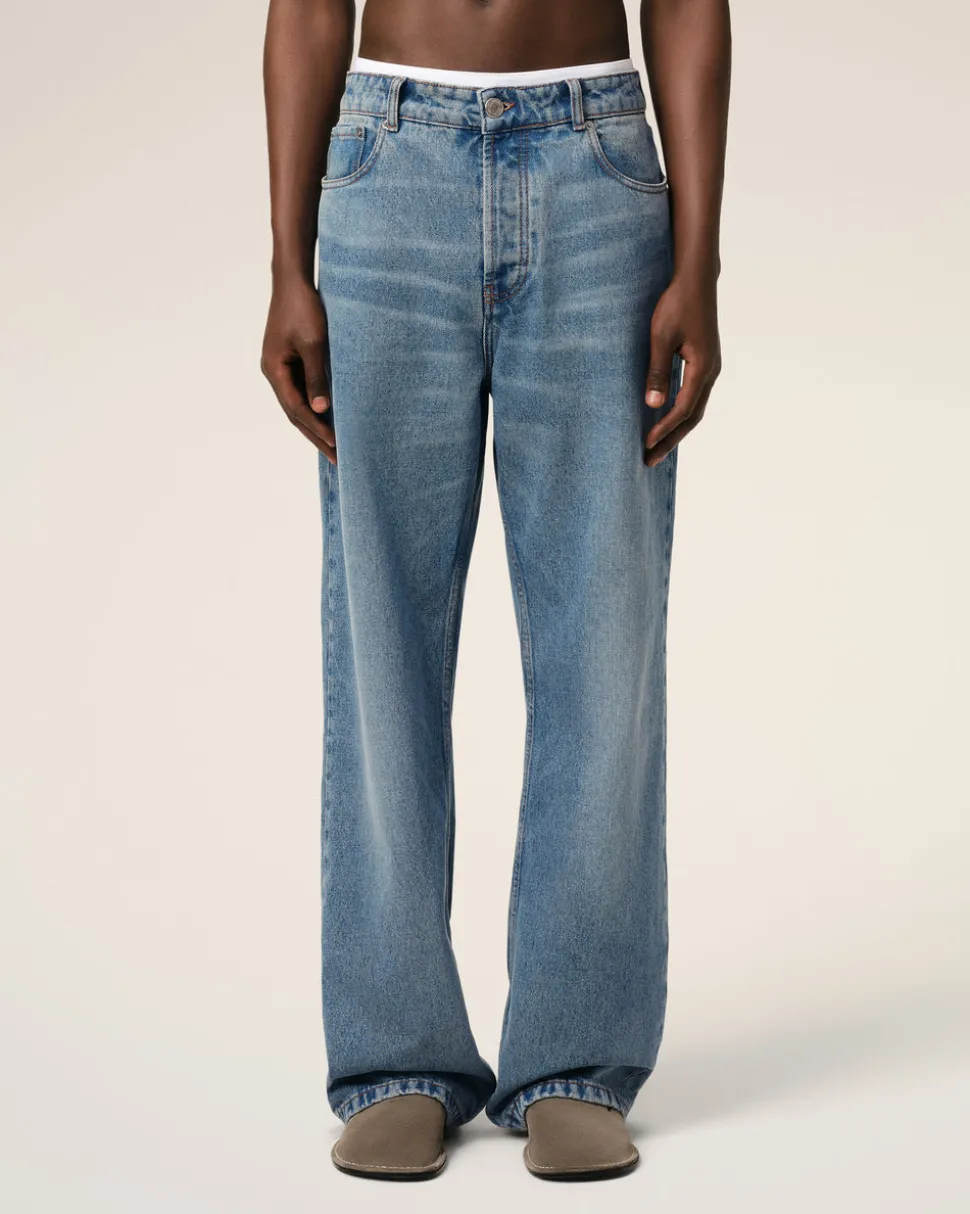 Jean Bleu Coupe Large En Coton