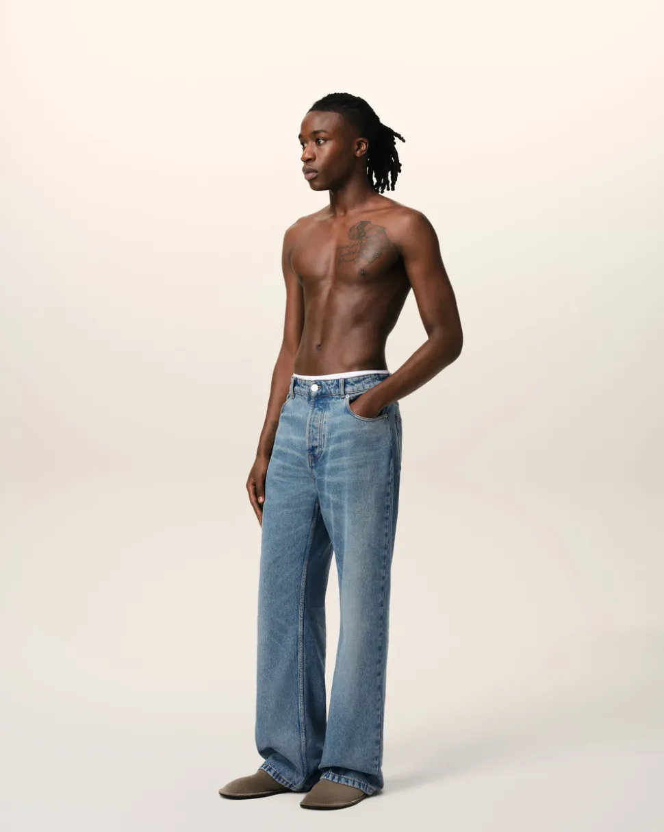 Jean Bleu Coupe Large En Coton