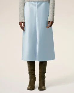 Jupe Bleue Midi Details Bords Francs