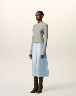 Jupe Bleue Midi Details Bords Francs