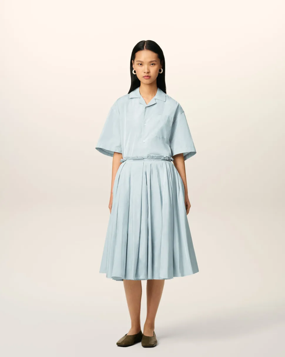 Jupe Corolle Bleue Midi En Taffetas