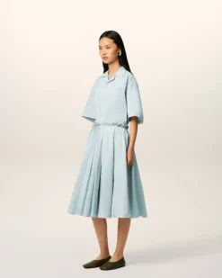 Jupe Corolle Bleue Midi En Taffetas