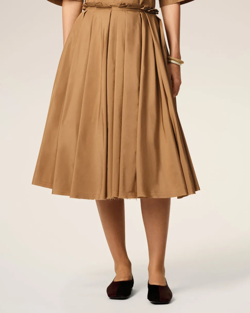 Jupe Corolle Marron Midi En Taffetas