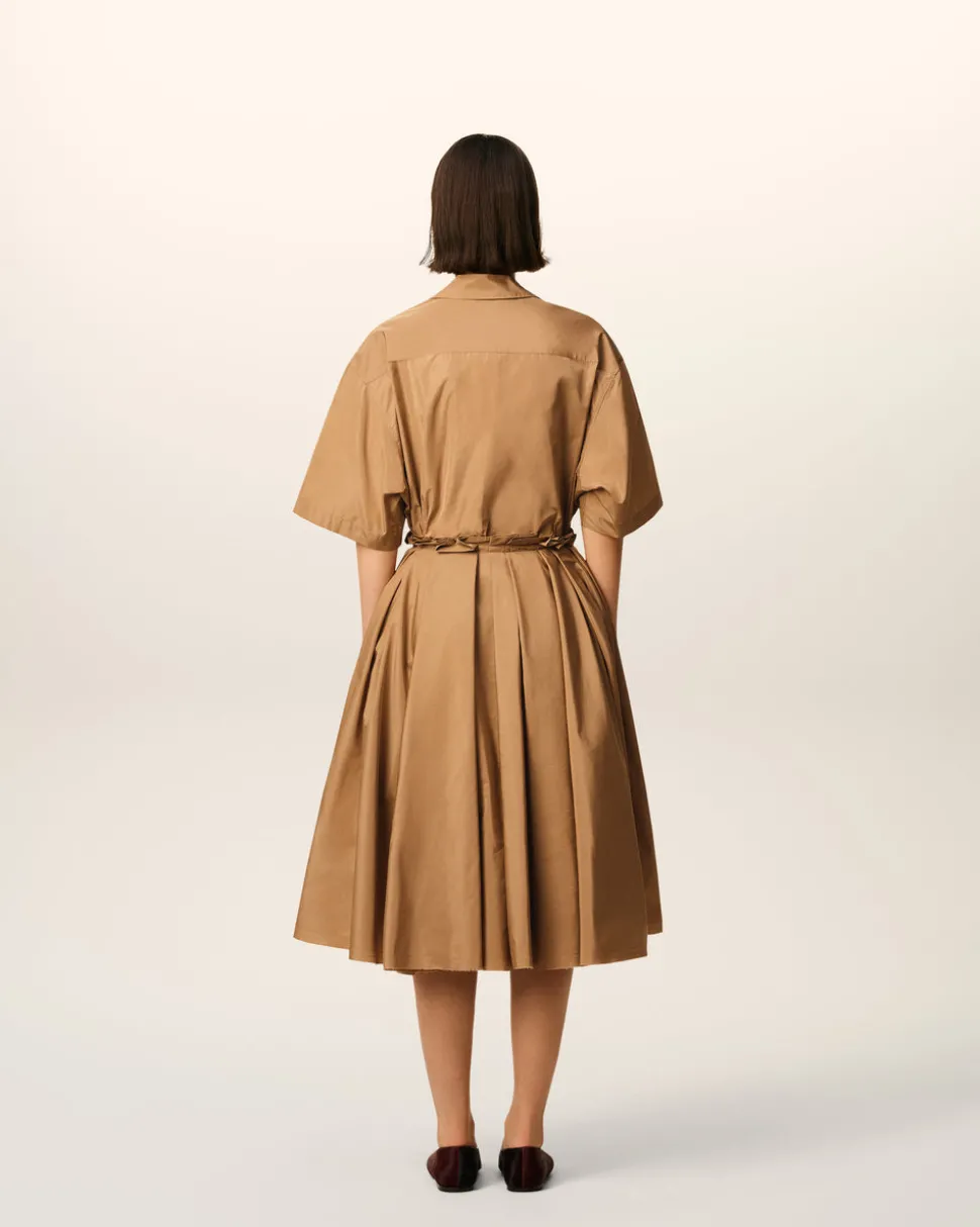 Jupe Corolle Marron Midi En Taffetas