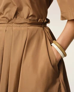 Jupe Corolle Marron Midi En Taffetas