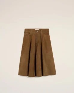 Jupe Marron Midi En Cuir