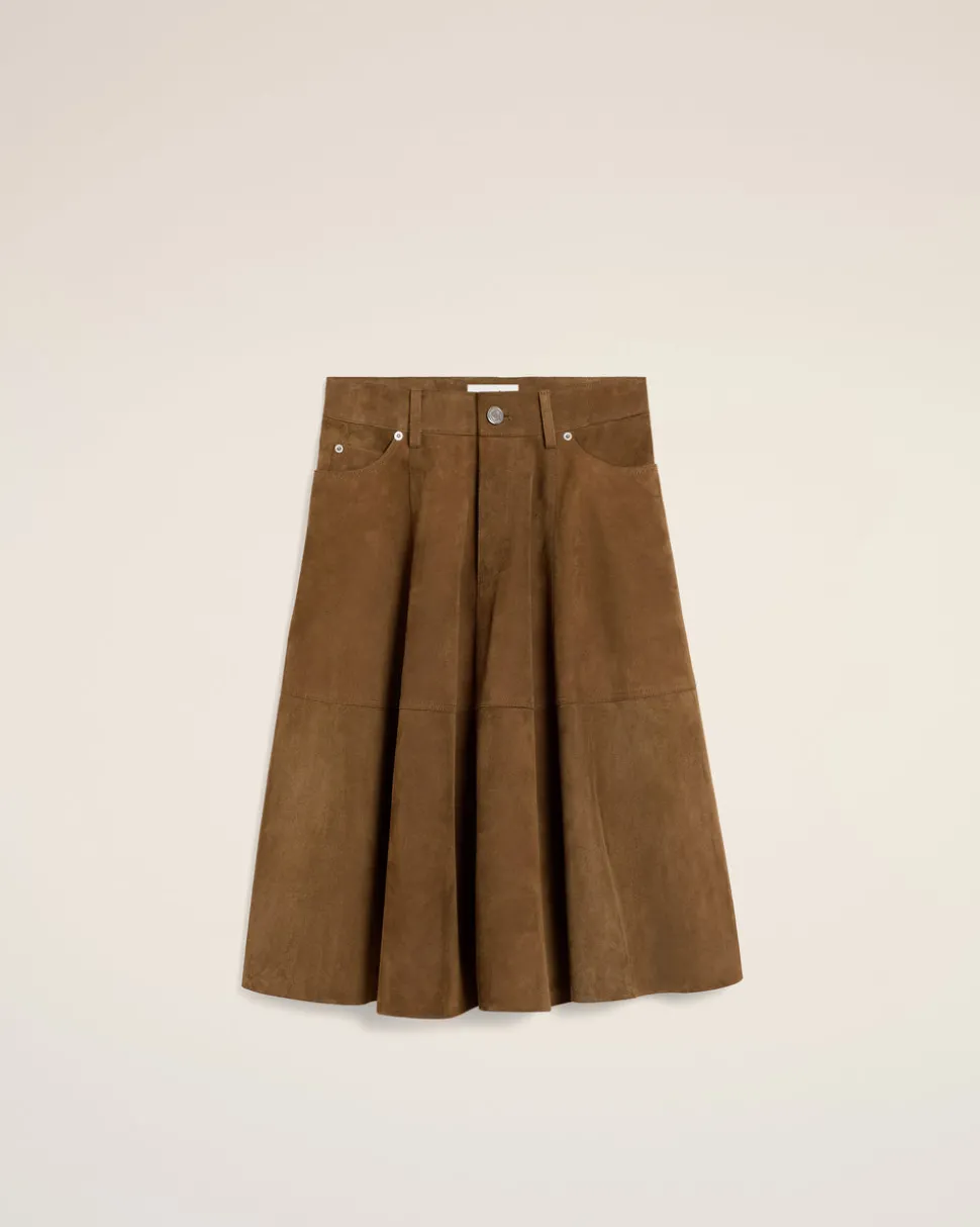 Jupe Marron Midi En Cuir