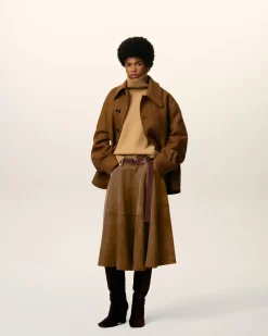 Jupe Marron Midi En Cuir