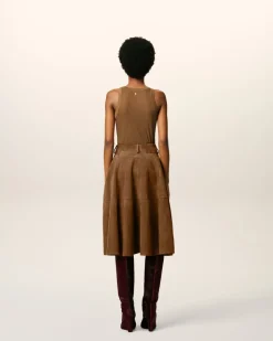 Jupe Marron Midi En Cuir