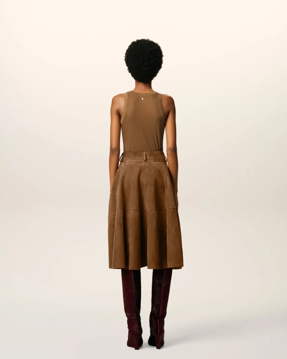 Jupe Marron Midi En Cuir