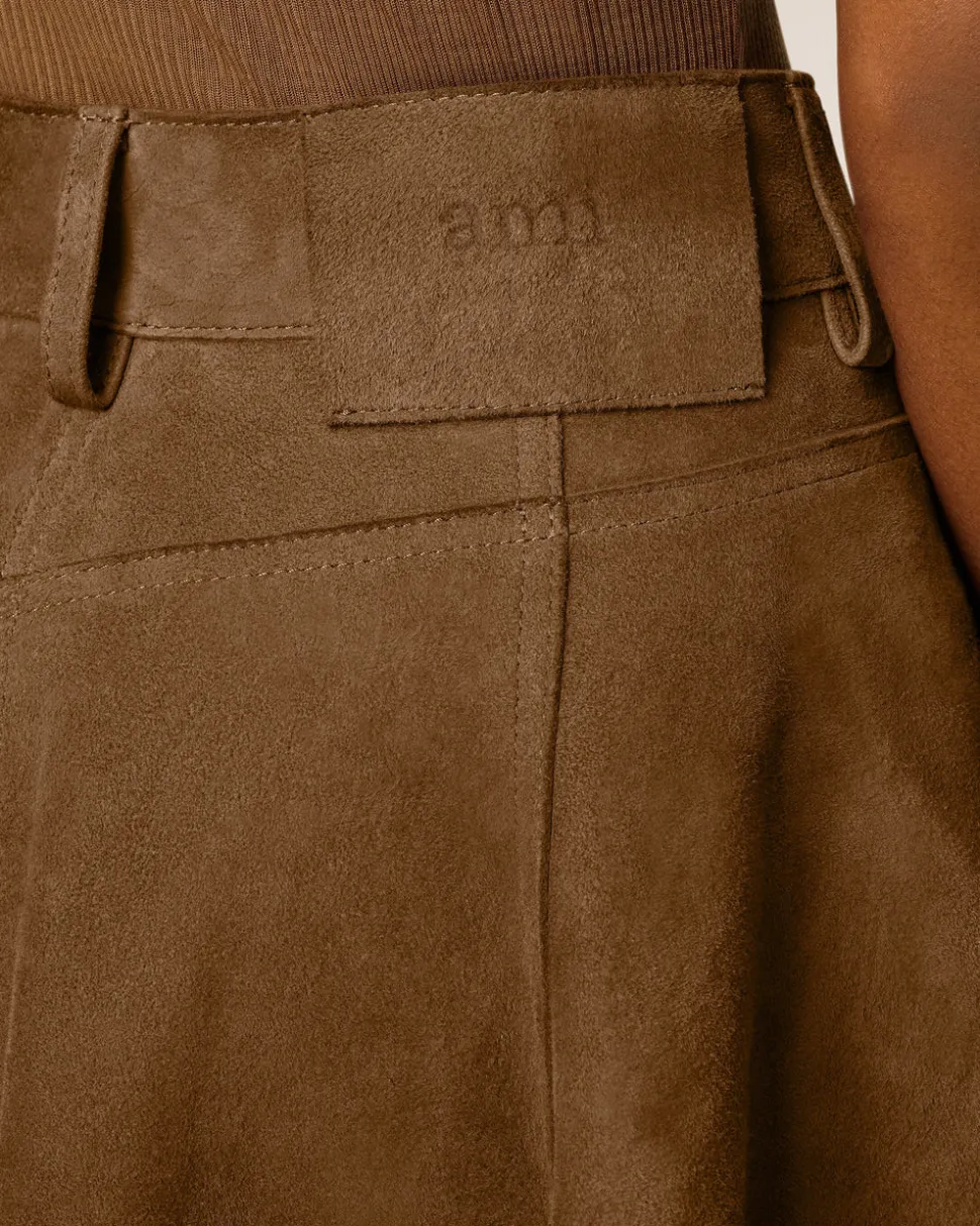 Jupe Marron Midi En Cuir