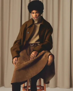 Jupe Marron Midi En Cuir