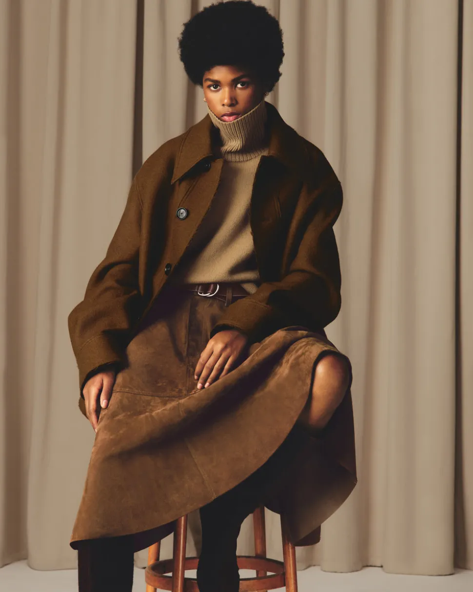 Jupe Marron Midi En Cuir