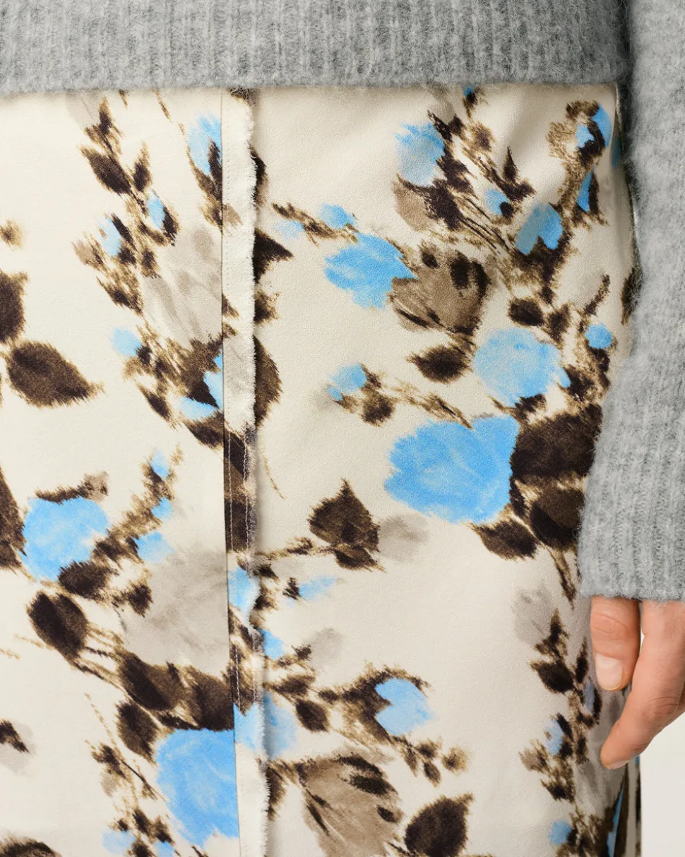 Jupe Midi Bleue Imprimé Fleuris Details Bords Francs