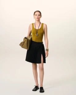 Jupe Noire Courte Plissée En Twill De Laine