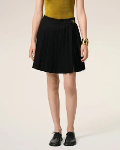 Jupe Noire Courte Plissée En Twill De Laine