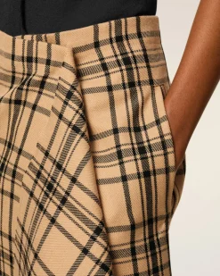 Jupe Portefeuille Marron Midi A Carreaux En Laine