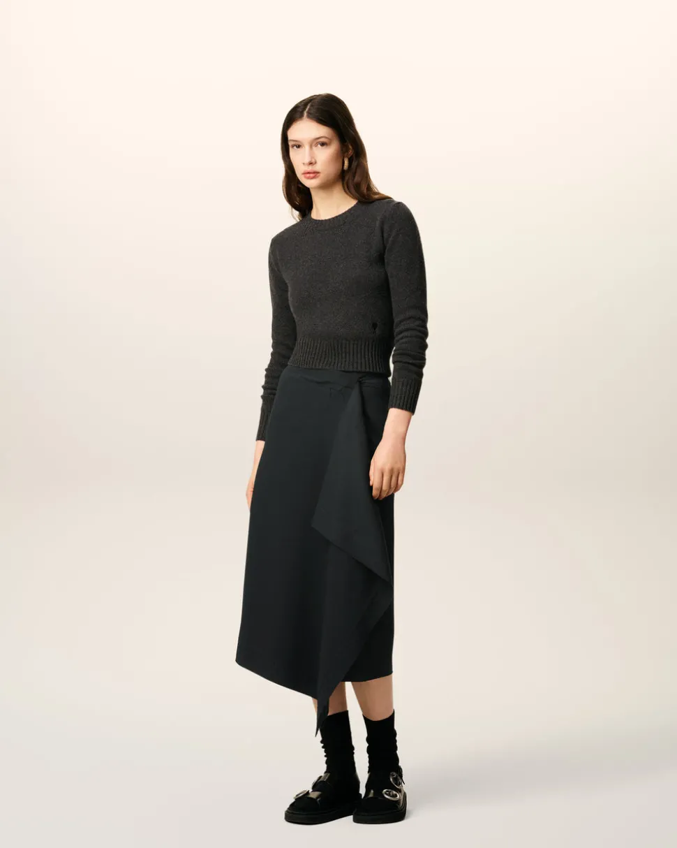 Jupe Portefeuille Noire Midi En Laine