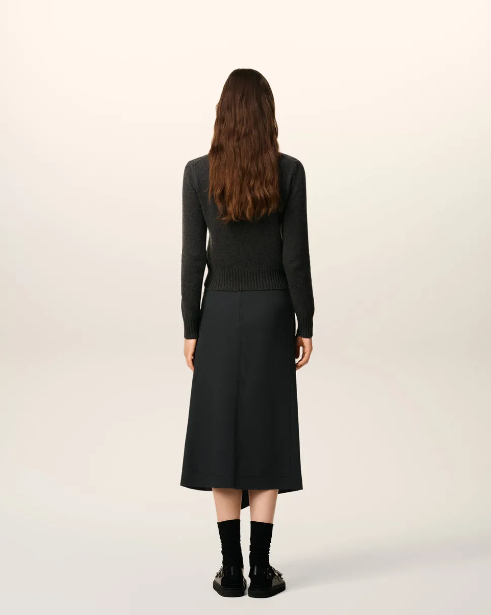 Jupe Portefeuille Noire Midi En Laine