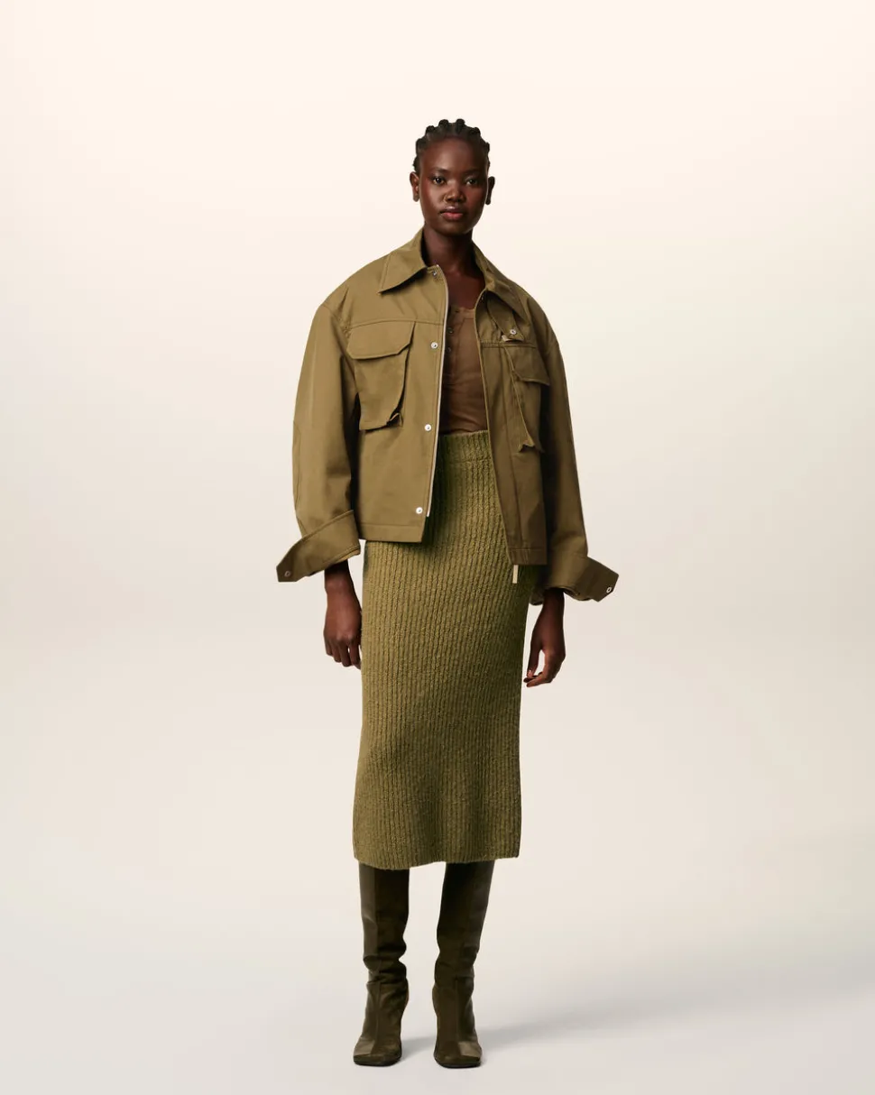 Jupe Verte Droite En Laine