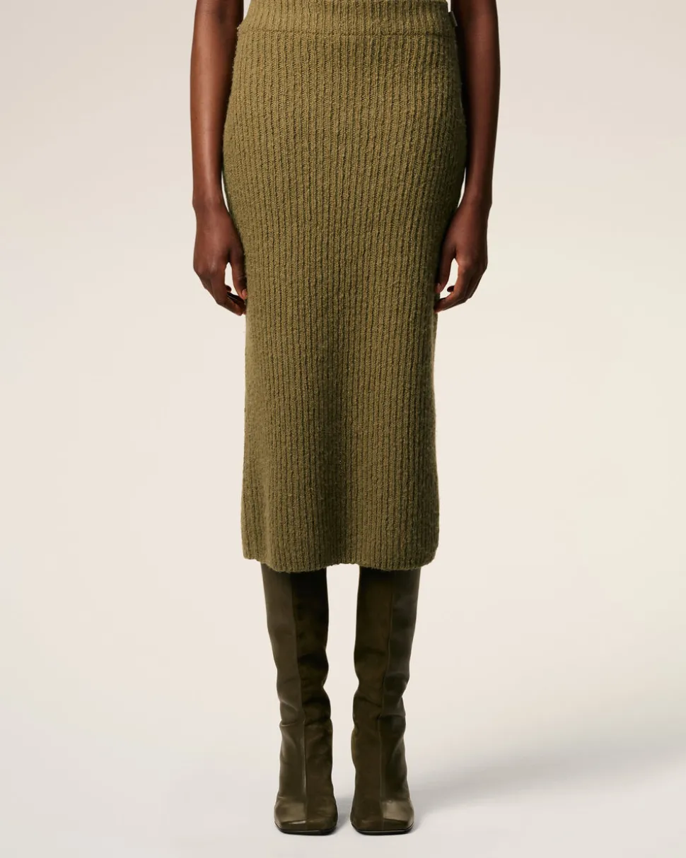 Jupe Verte Droite En Laine
