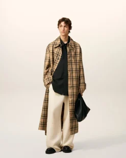 Mac Marron Ceinturé A Carreaux En Laine