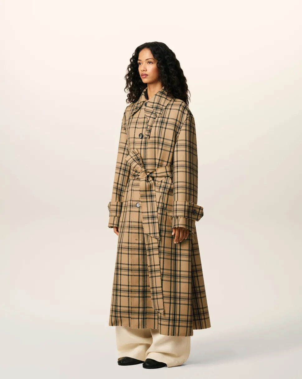 Mac Marron Ceinturé A Carreaux En Laine