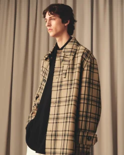 Mac Marron Ceinturé A Carreaux En Laine