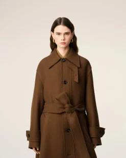 Mac Marron Ceinturé En Laine