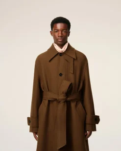 Mac Marron Ceinturé En Laine