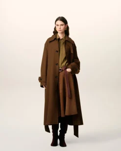 Mac Marron Ceinturé En Laine