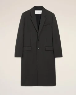 Manteau Noir Droit En Laine