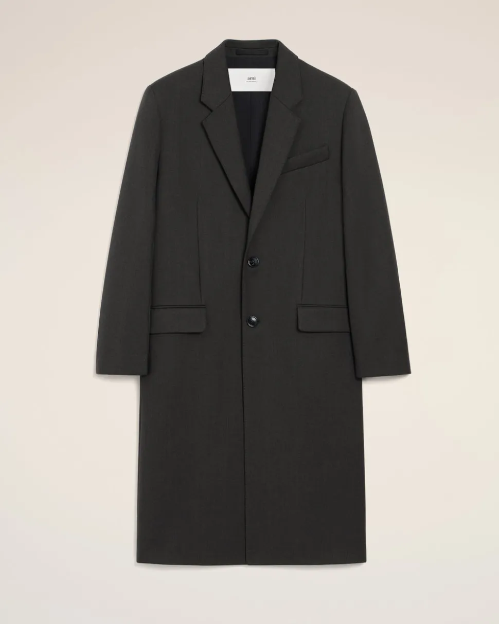 Manteau Noir Droit En Laine