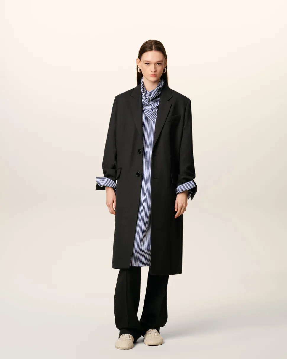 Manteau Noir Droit En Laine