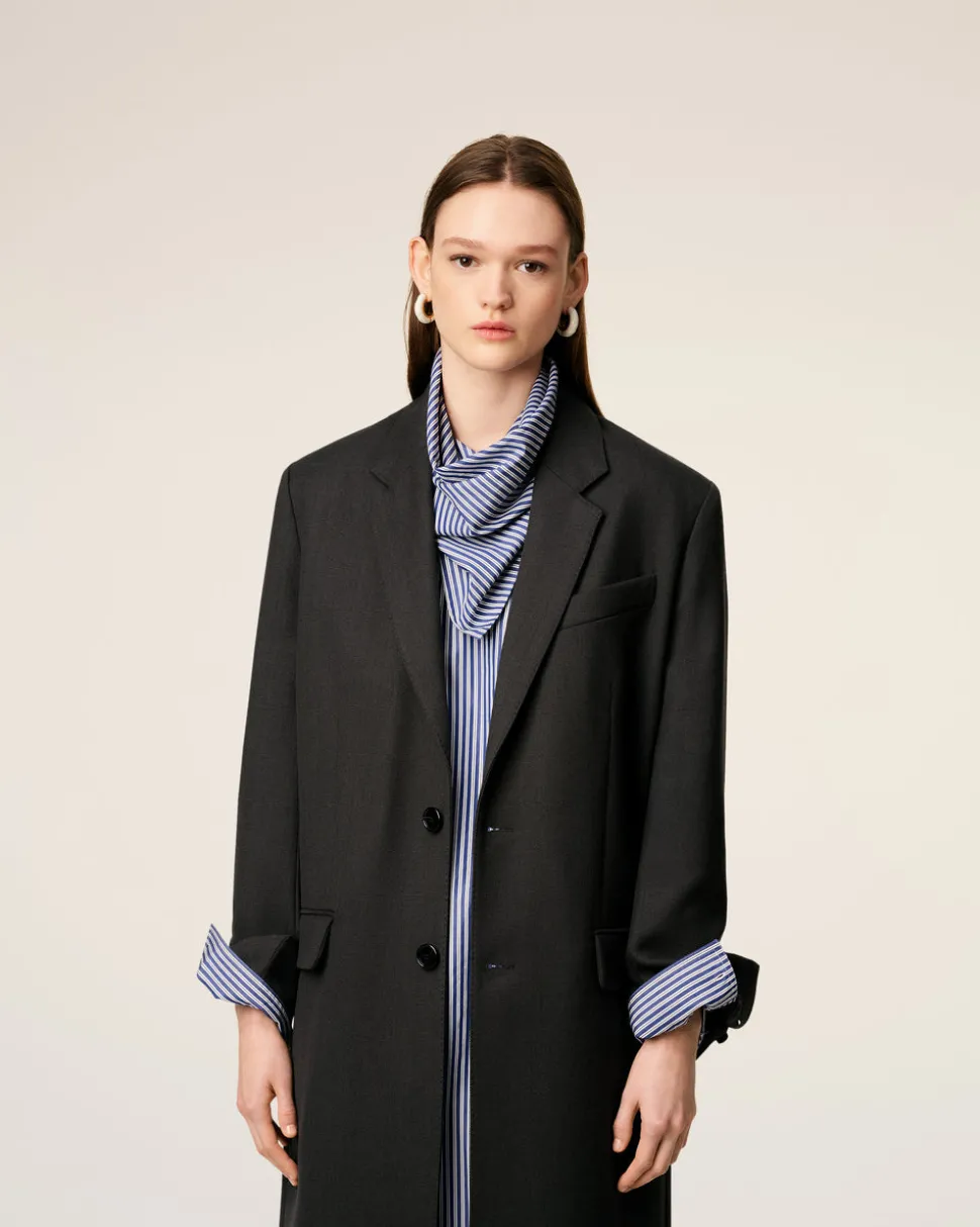 Manteau Noir Droit En Laine