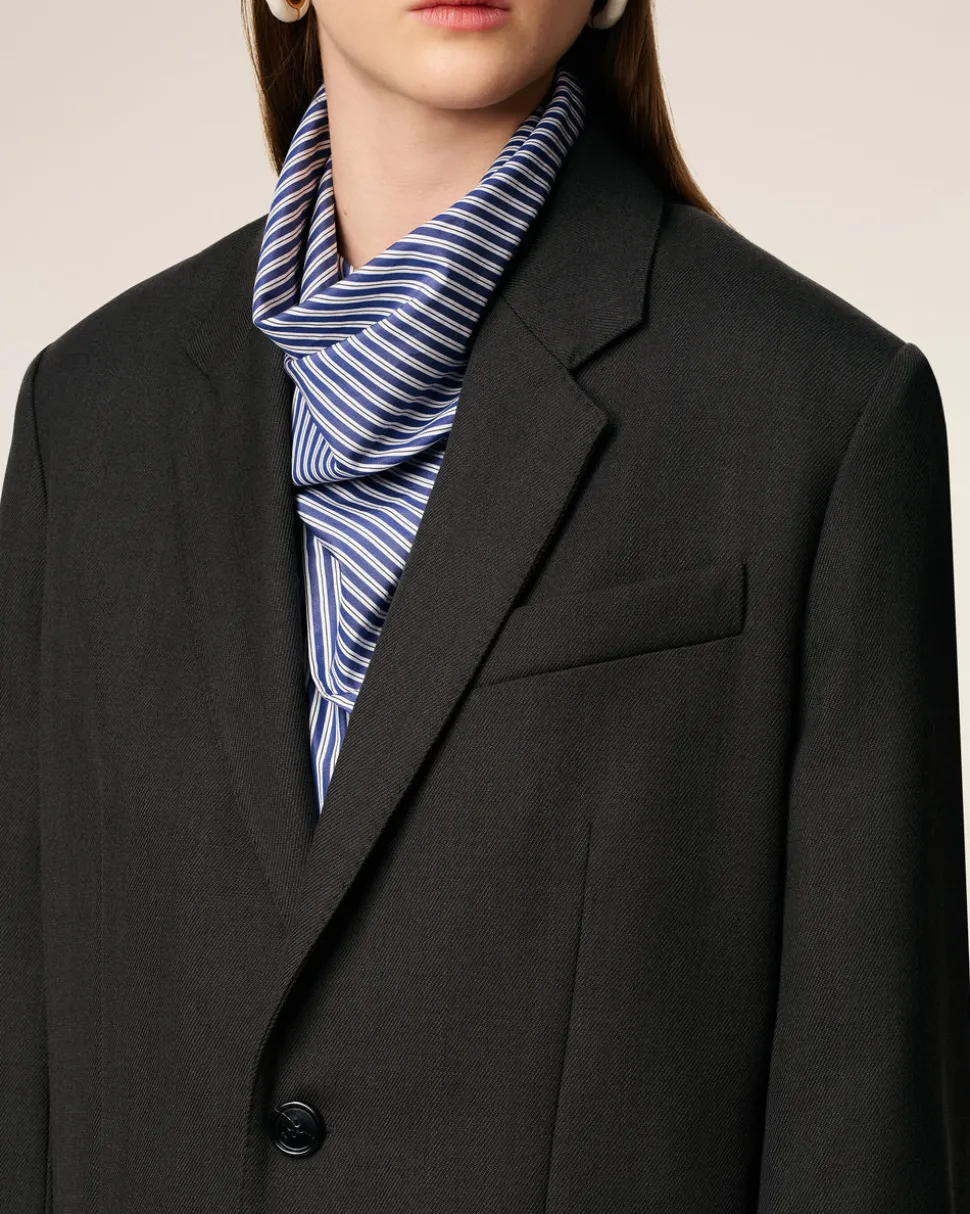 Manteau Noir Droit En Laine