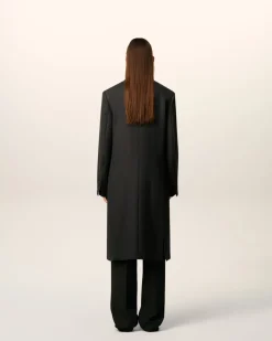 Manteau Noir Droit En Laine