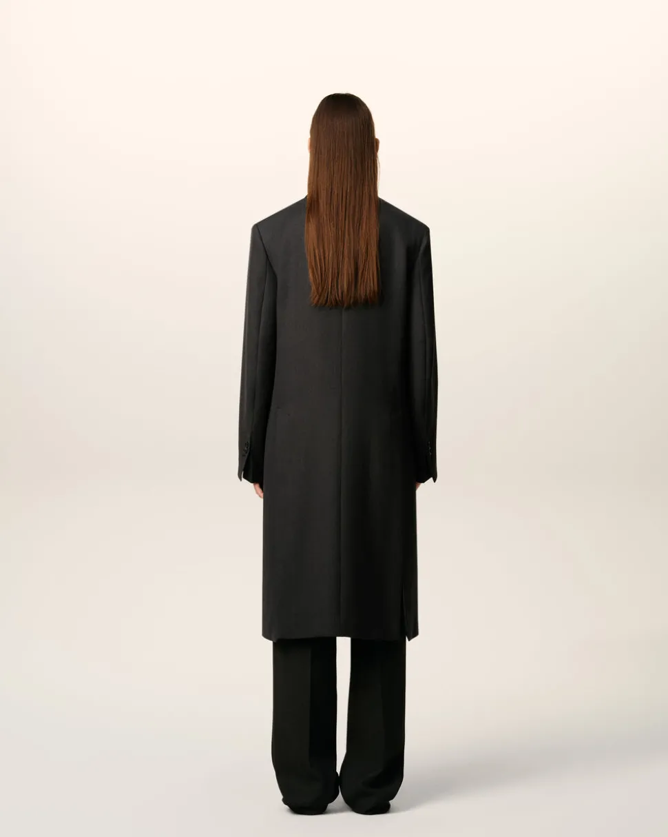 Manteau Noir Droit En Laine