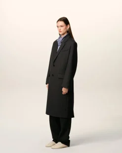 Manteau Noir Droit En Laine