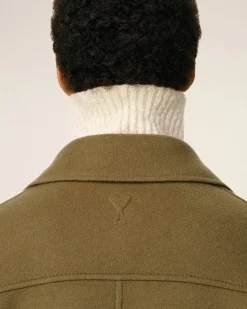 Manteau Vert Ceinturé En Laine