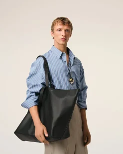 Maxi Cabas Midi Noir En Cuir