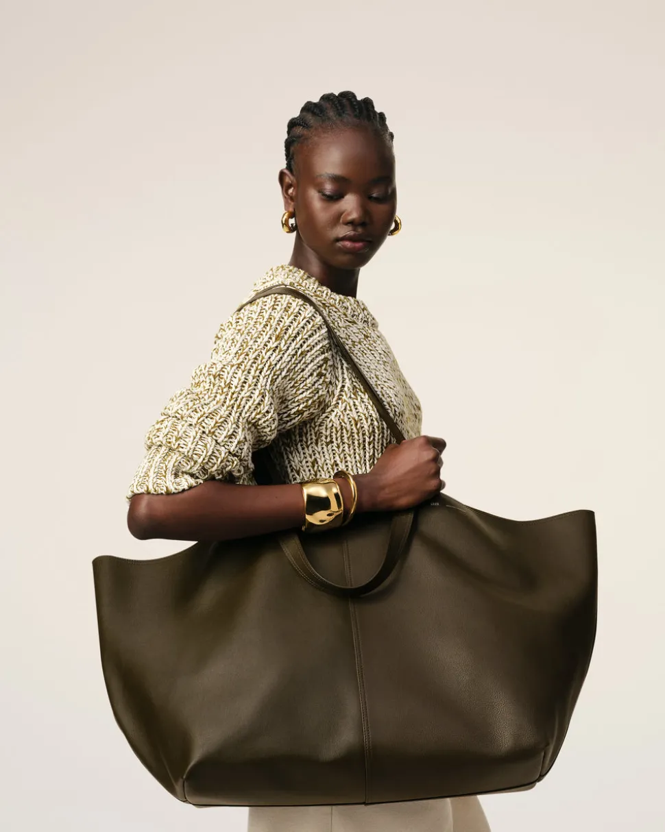 Maxi Cabas Midi Vert En Cuir