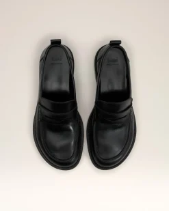 Moccassins Noirs A Bout Anatomique En Cuir