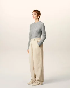 Pantalon Blanc Coupe Large En Coton