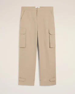 Pantalon Cargo Beige En Gabardine De Coton