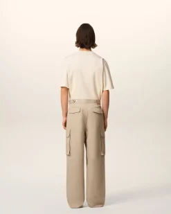 Pantalon Cargo Beige En Gabardine De Coton