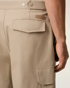 Pantalon Cargo Beige En Gabardine De Coton