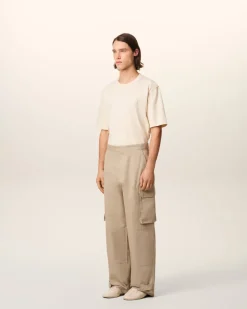 Pantalon Cargo Beige En Gabardine De Coton