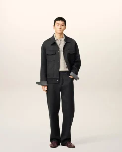 Pantalon Gris Coupe Large En Laine